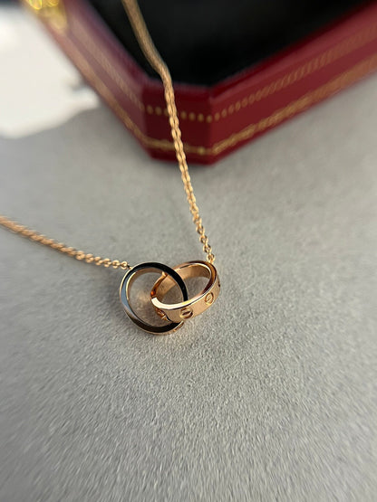 [Glitter Jewelry]LOVE NECKLACE DOUBLE RING PINK GOLD