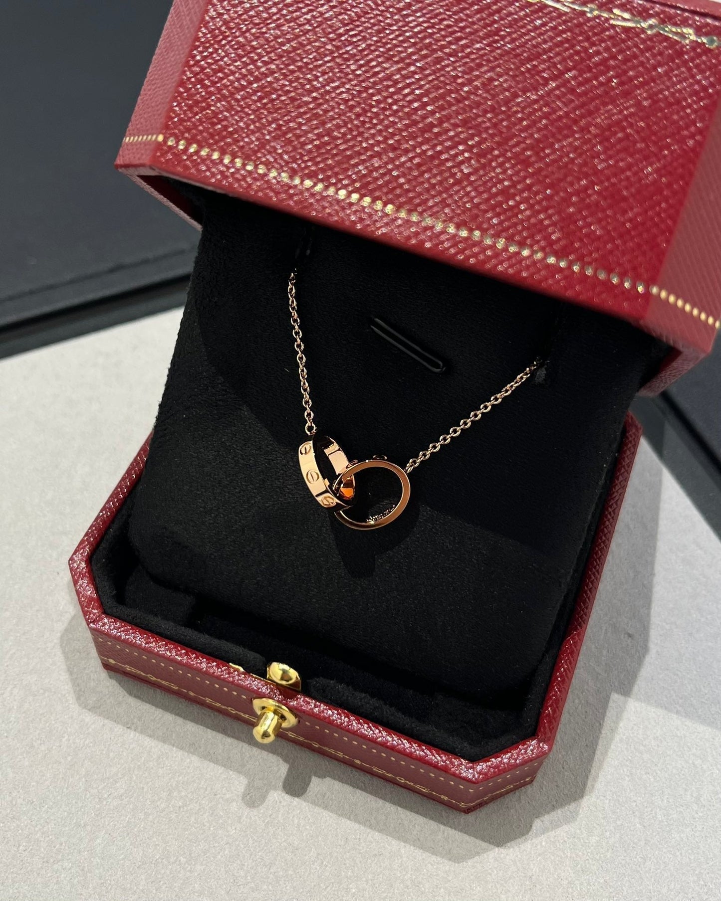 [Glitter Jewelry]LOVE NECKLACE DOUBLE RING PINK GOLD