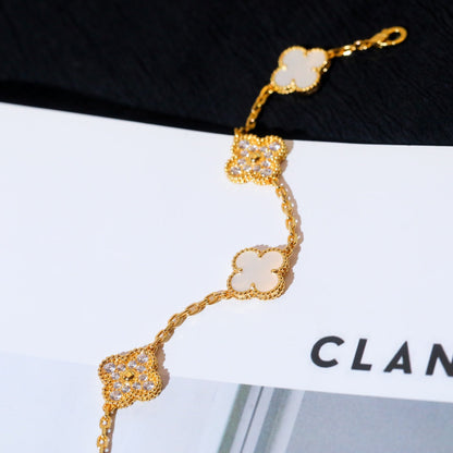 [Glitter Jewelry]CLOVER BRACELET 5 MOTIF WHITE MOP DIAMOND