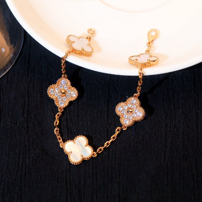 [Glitter Jewelry]CLOVER BRACELET 5 MOTIF WHITE MOP DIAMOND