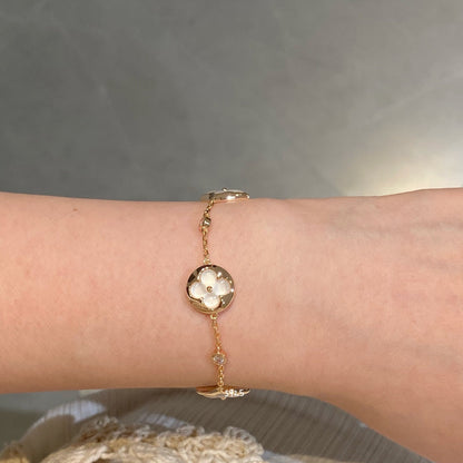 [Glitter Jewelry]STAR AND SUN 4 MOTIF WHITE MOP PINK GOLD BRACELET