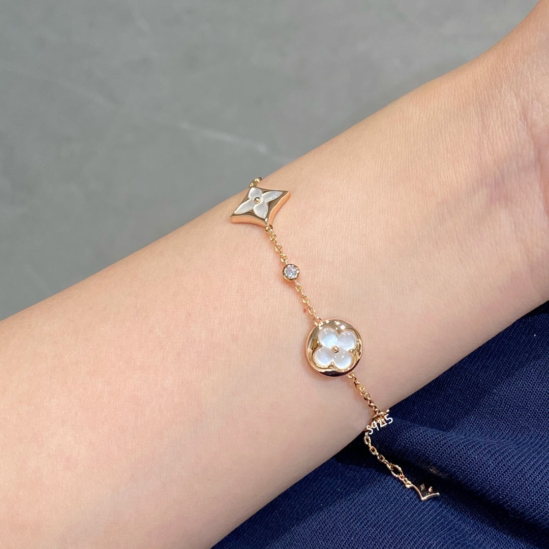 [Glitter Jewelry]STAR AND SUN 4 MOTIF WHITE MOP PINK GOLD BRACELET