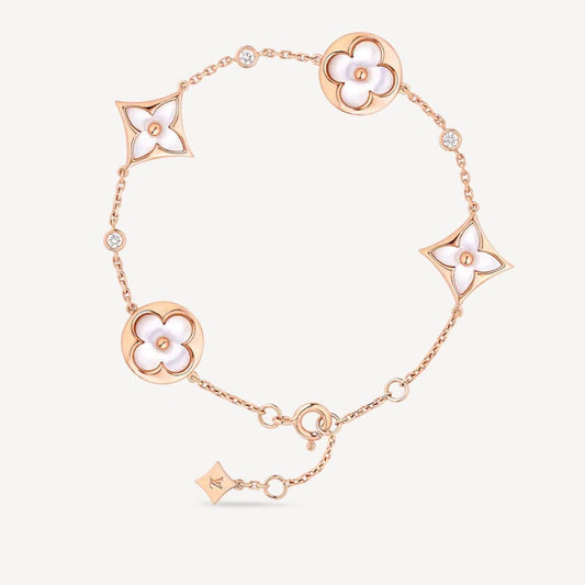 [Glitter Jewelry]STAR AND SUN 4 MOTIF WHITE MOP PINK GOLD BRACELET