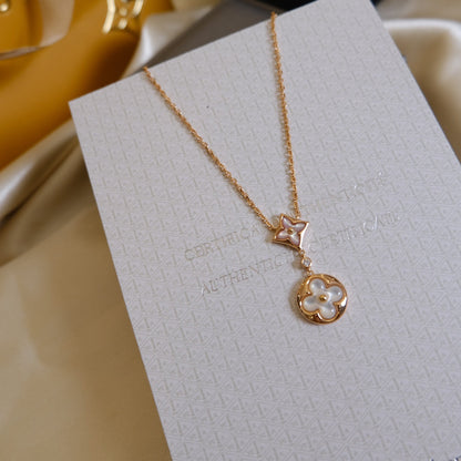 [Glitter Jewelry]STAR AND SUN WHITE MOP 2 MOTIF PINK GOLD NECKLACE
