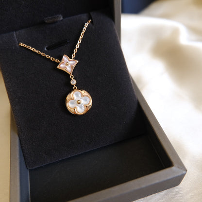 [Glitter Jewelry]STAR AND SUN WHITE MOP 2 MOTIF PINK GOLD NECKLACE