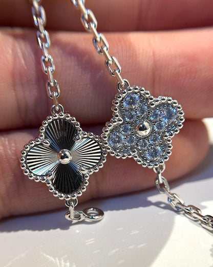 [Glitter Jewelry]CLOVER 5 MOTIF SILVER DIAMOND BRACELET
