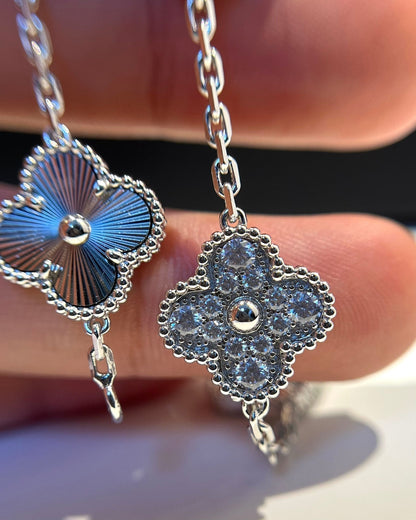 [Glitter Jewelry]CLOVER 5 MOTIF SILVER DIAMOND BRACELET