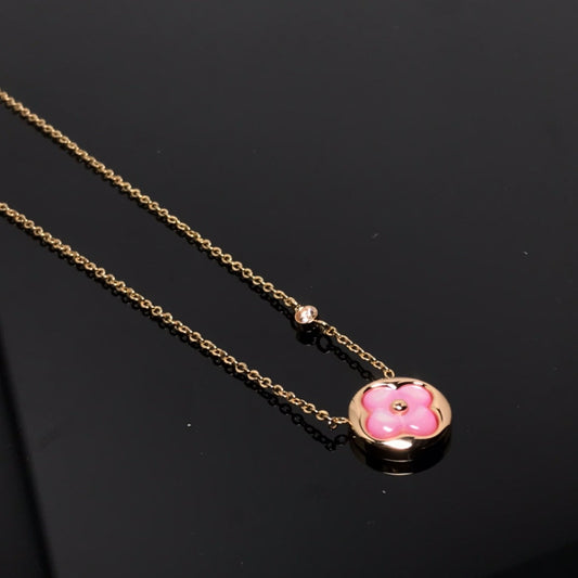 [Glitter Jewelry]COLOR BLOSSOM PINK MOP SUN GOLD NECKLACE