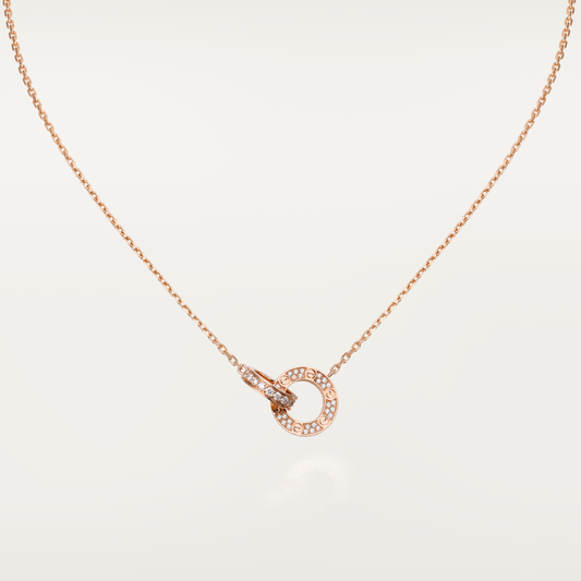 [Glitter Jewelry]LOVE 7.6MM NECKLACE ROSE GOLD AND SILVER  FULL DIAMOND