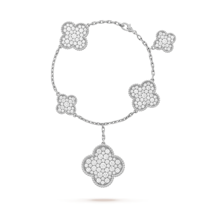 [Glitter Jewelry]CLOVER 6 MOTIFS SILVER DIAMOND BRACELET