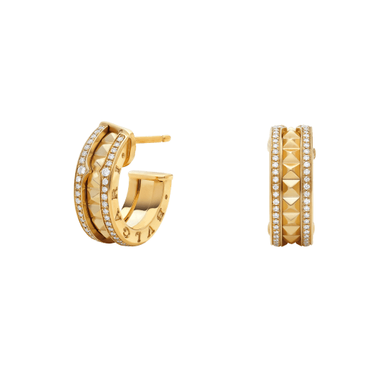 [Glitter Jewelry]ZERO 1 ROCK GOLD EARRINGS WITH STUDDED SPIRAL AND PAVED DIAMONDS