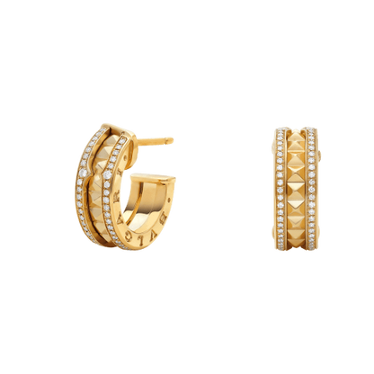 [Glitter Jewelry]ZERO 1 ROCK GOLD EARRINGS WITH STUDDED SPIRAL AND PAVED DIAMONDS