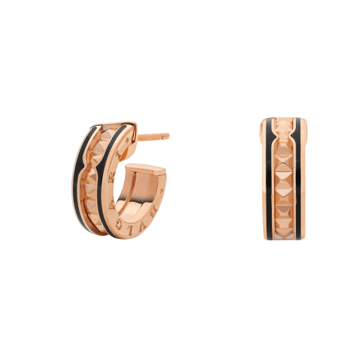 [Glitter Jewelry]ZERO 1 ROCK PINK GOLD EARRINGS WITH STUDDED SPIRAL AND BLACK CERAMIC