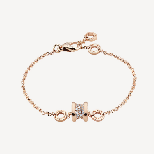 [Glitter Jewelry]ZERO 1 SOFT PINK GOLD WITH PAVED DIAMONDS ON THE SPIRAL BRACELET