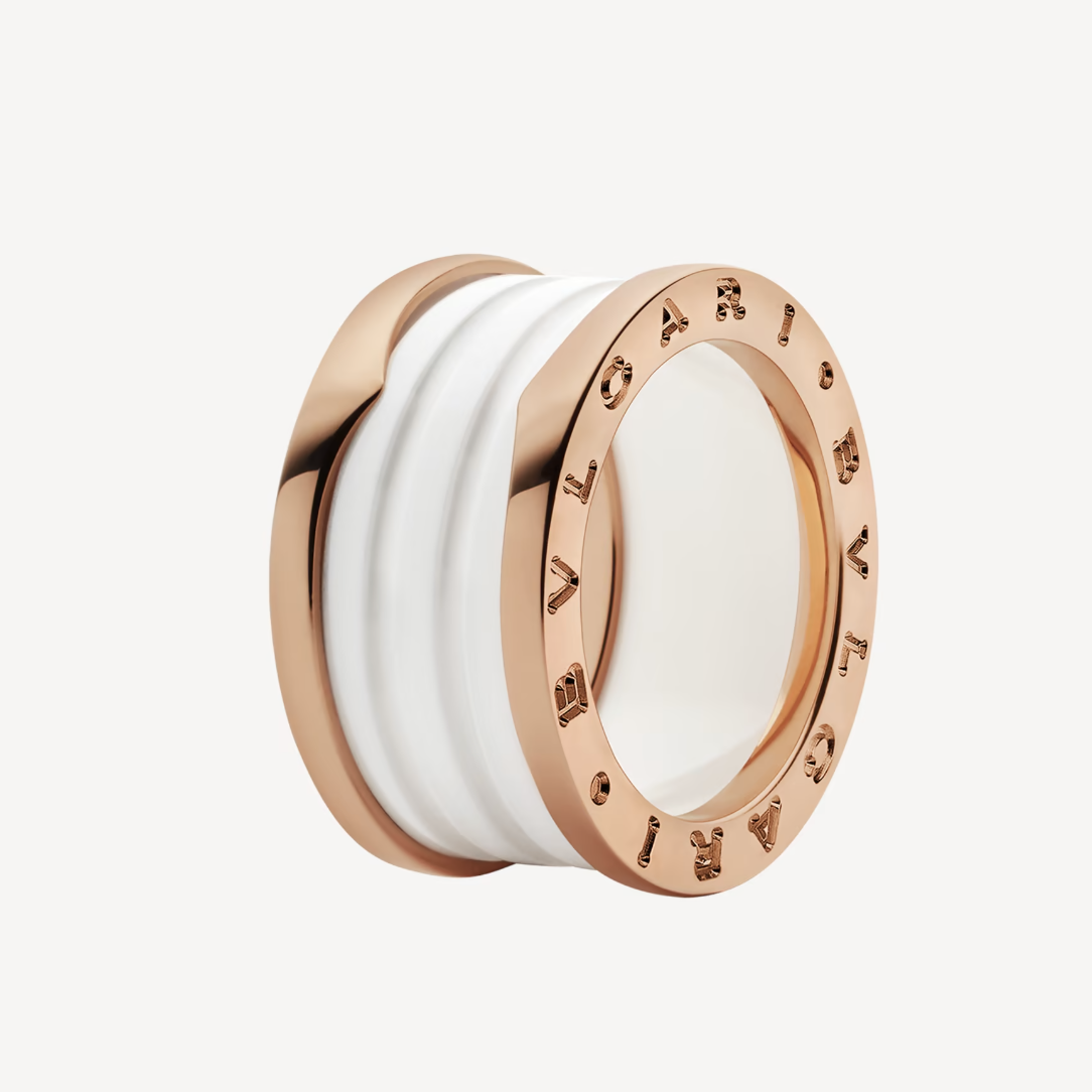 [Glitter Jewelry]ZERO 1 FOUR-BAND LOOPS AND WHITE CERAMIC SPIRAL PINK GOLD RING
