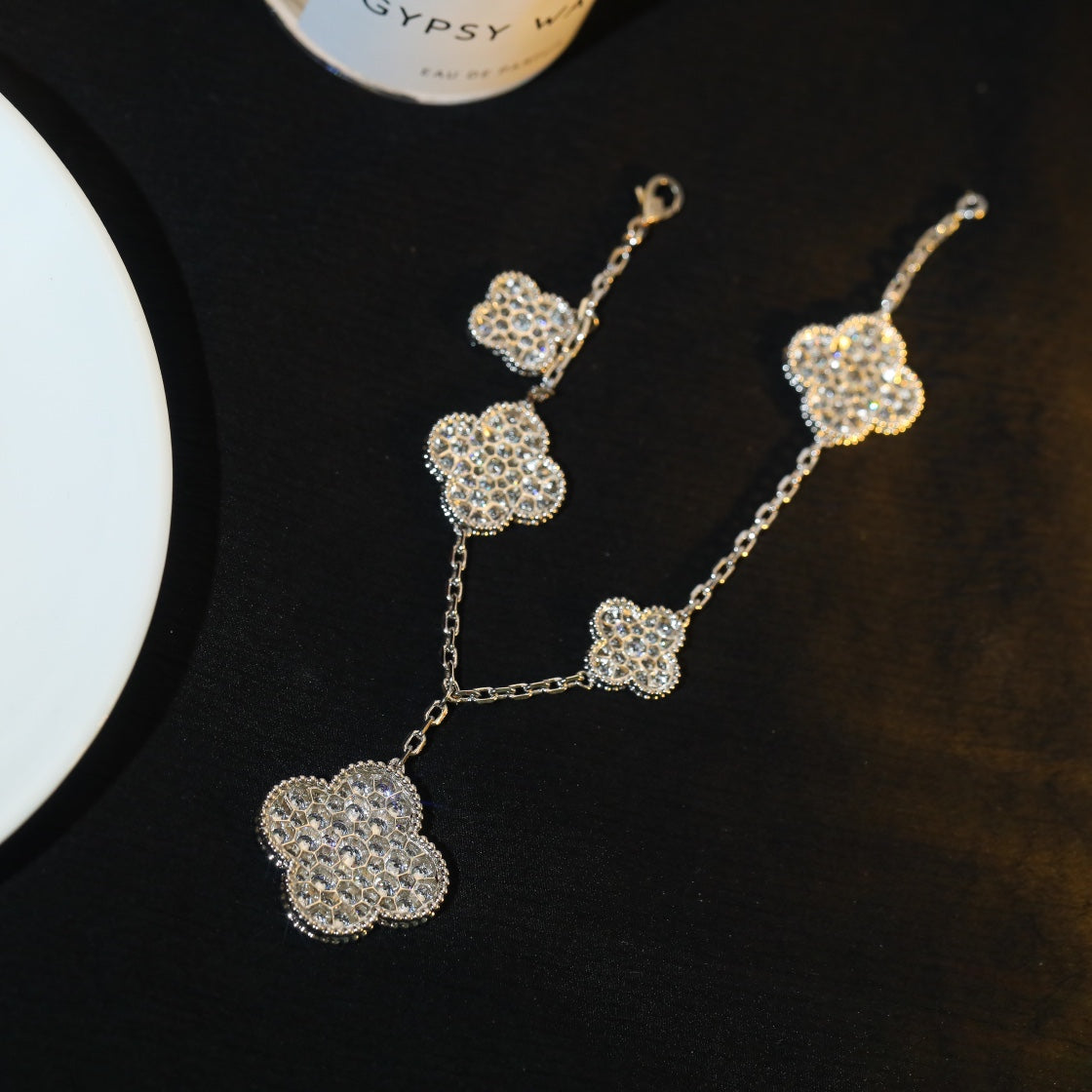 [Glitter Jewelry]CLOVER BRACELET 5 MOTIF SILVER DIAMOND PAVED