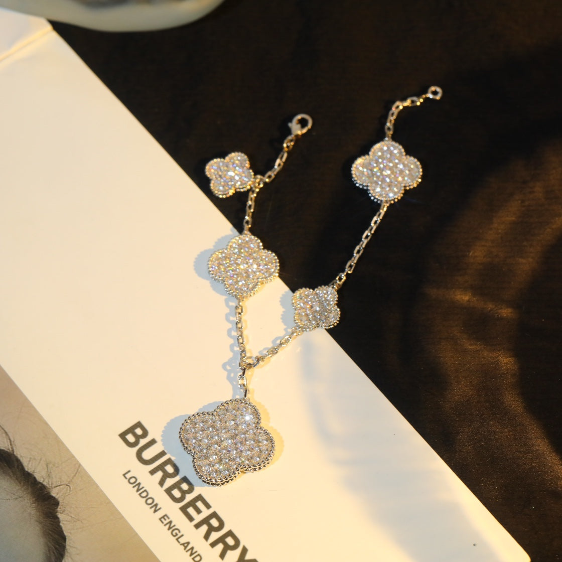 [Glitter Jewelry]CLOVER BRACELET 5 MOTIF SILVER DIAMOND PAVED