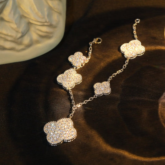 [Glitter Jewelry]CLOVER BRACELET 5 MOTIF SILVER DIAMOND PAVED