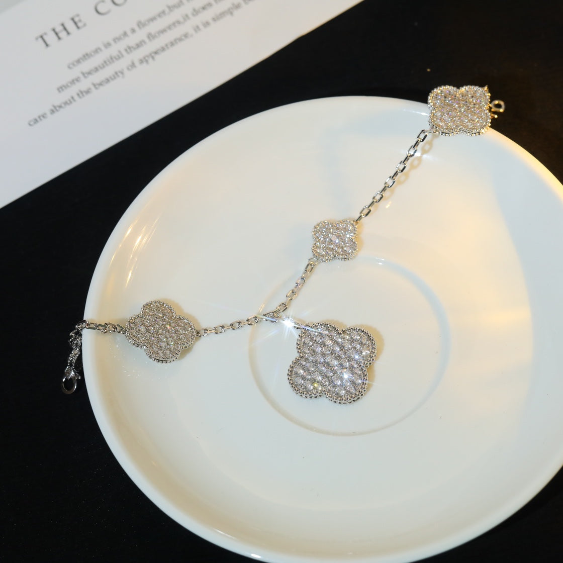 [Glitter Jewelry]CLOVER BRACELET 5 MOTIF SILVER DIAMOND PAVED