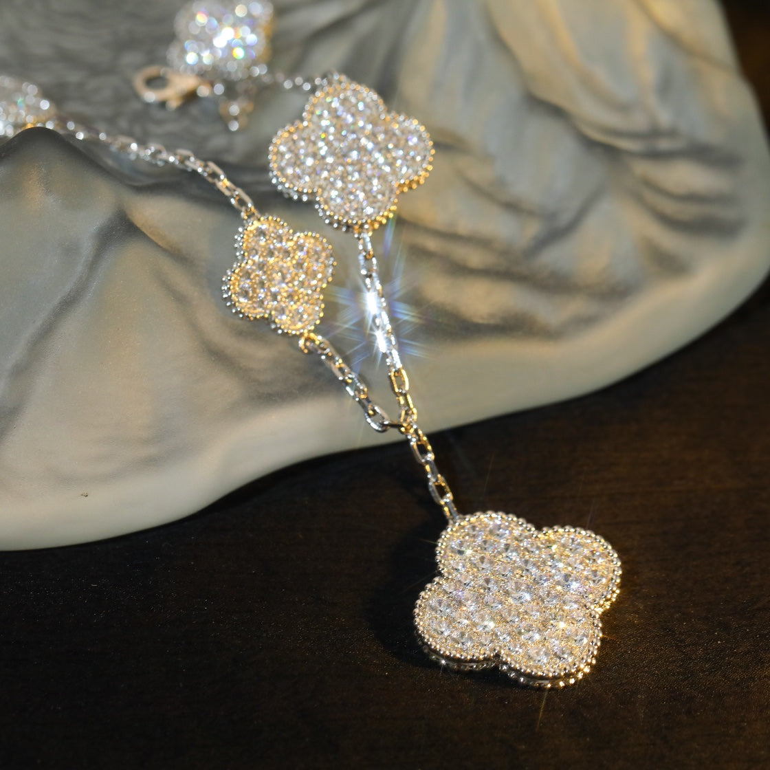 [Glitter Jewelry]CLOVER BRACELET 5 MOTIF SILVER DIAMOND PAVED
