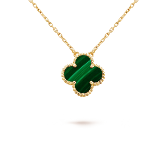 [Glitter Jewelry]CLOVER 15MM MALACHITE SINGLE FLOWER  NECKLACE