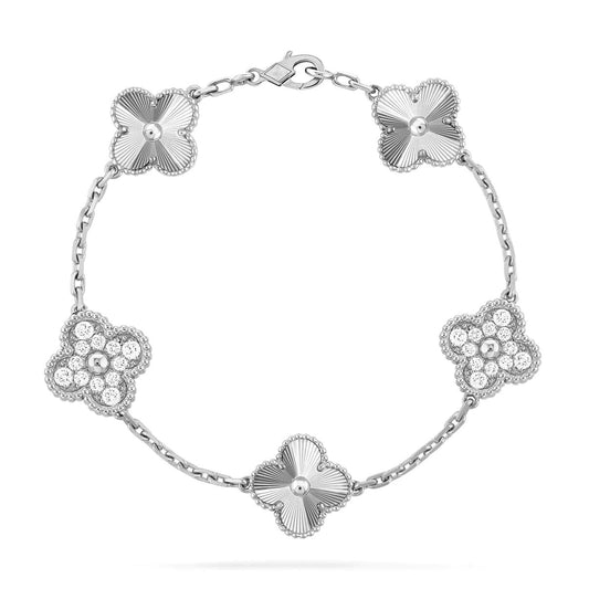 [Glitter Jewelry]CLOVER 5 MOTIF SILVER DIAMOND BRACELET