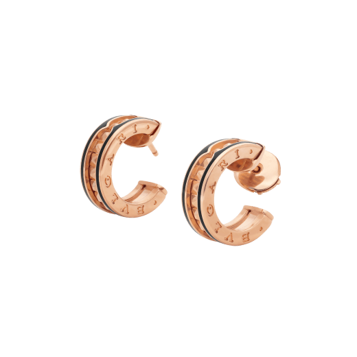 [Glitter Jewelry]ZERO 1 ROCK PINK GOLD EARRINGS WITH STUDDED SPIRAL AND BLACK CERAMIC