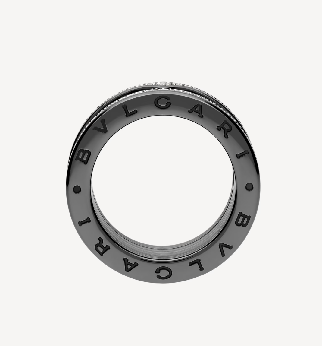 [Glitter Jewelry]ZERO 1 ROCK FOUR-BAND BLACK CERAMIC WITH STUDDED SPIRAL AND PAVED DIAMONDS RING