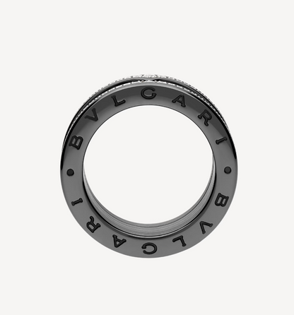 [Glitter Jewelry]ZERO 1 ROCK FOUR-BAND BLACK CERAMIC WITH STUDDED SPIRAL AND PAVED DIAMONDS RING