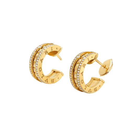 [Glitter Jewelry]ZERO 1 ROCK GOLD EARRINGS WITH STUDDED SPIRAL AND PAVED DIAMONDS