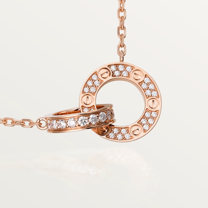 [Glitter Jewelry]LOVE 7.6MM NECKLACE ROSE GOLD AND SILVER  FULL DIAMOND