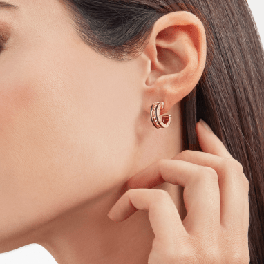 [Glitter Jewelry]ZERO 1 ROCK PINK GOLD EARRINGS WITH STUDDED SPIRAL AND BLACK CERAMIC