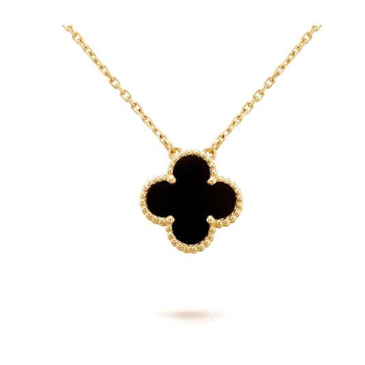 [Glitter Jewelry]CLOVER 15MM BLACK ONYX SINGLE FLOWER NECKLACE