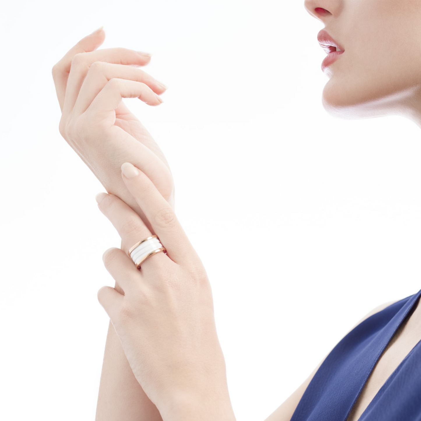 [Glitter Jewelry]ZERO 1 FOUR-BAND LOOPS AND WHITE CERAMIC SPIRAL PINK GOLD RING