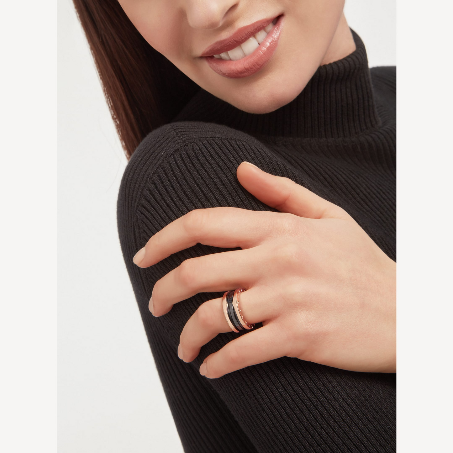 [Glitter Jewelry]ZERO 1 TWO-BAND LOOPS AND BLACK CERAMIC PINK GOLD RING