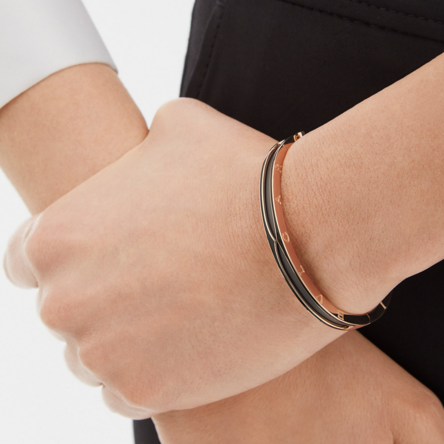 [Glitter Jewelry]ZERO 1 PINK GOLD WITH MATTE BLACK CERAMIC BRACELET