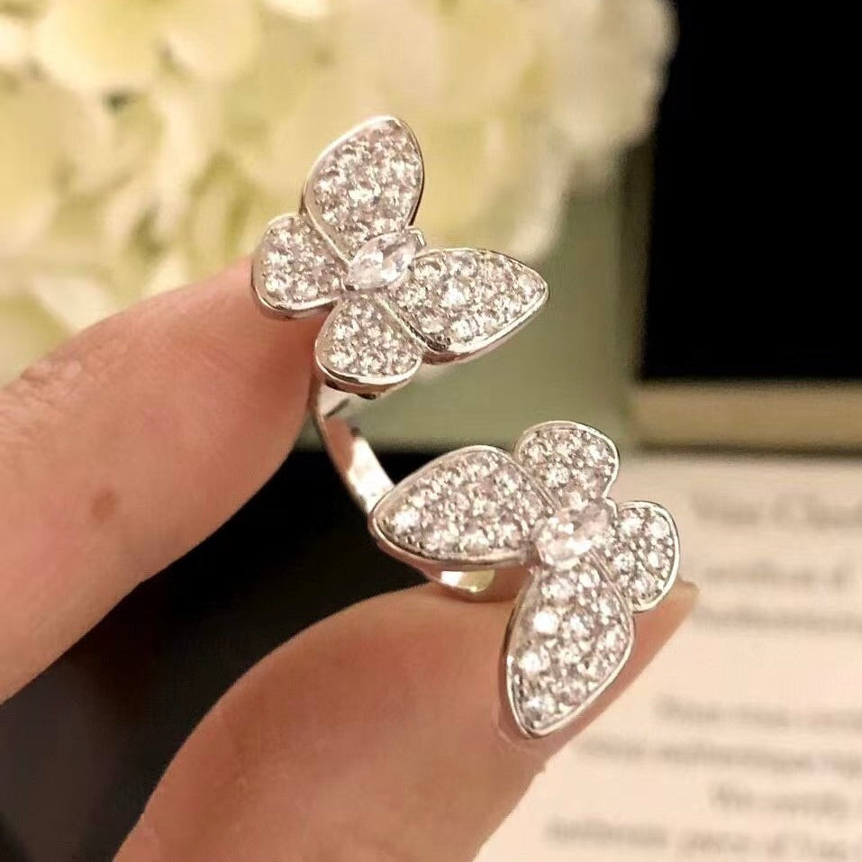 [Glitter Jewelry]TWIN SILVER BUTTERFLY DIAMOND RING