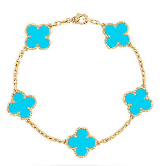 [Glitter Jewelry]CLOVER 5 MOTIFS TURQUOISE BRACELET