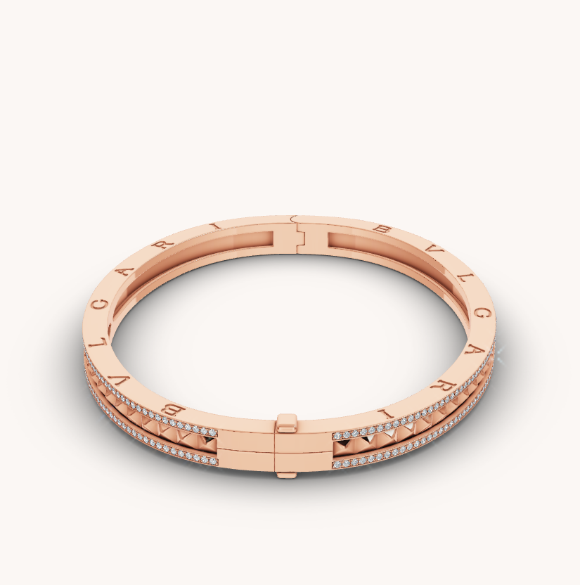 [Glitter Jewelry]ZERO 1 SPIRAL AND PAVED DIAMOND PINK GOLD BRACELET