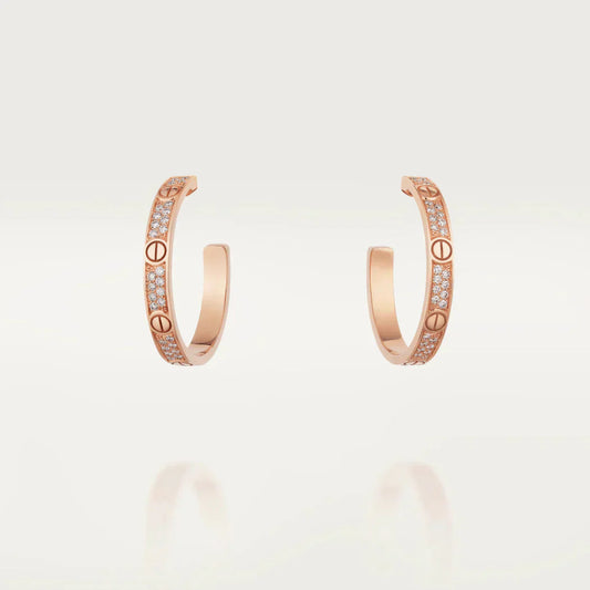 [Glitter Jewelry]LOVE DIAMOND PINK GOLD HOOP EARRINGS