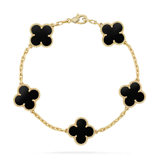 [Glitter Jewelry]CLOVER  5 MOTIFS BLACK ONYX BRACELET