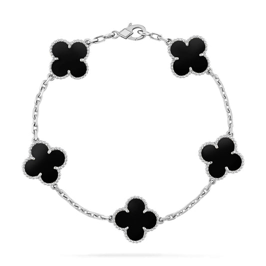 [Glitter Jewelry]CLOVER 5 MOTIF ONYXS  BRACELET SILVER
