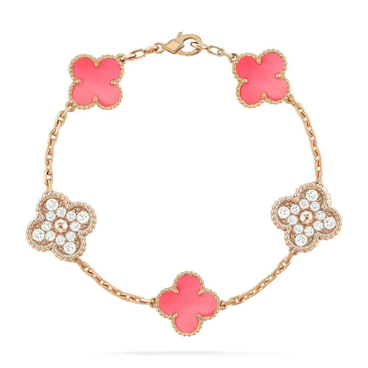[Glitter Jewelry]CLOVER 5 MOTIF DIAMOND PINK MOP PINK GOLD BRACELET