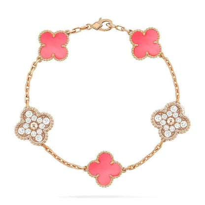 [Glitter Jewelry]CLOVER 5 MOTIF DIAMOND PINK MOP PINK GOLD BRACELET