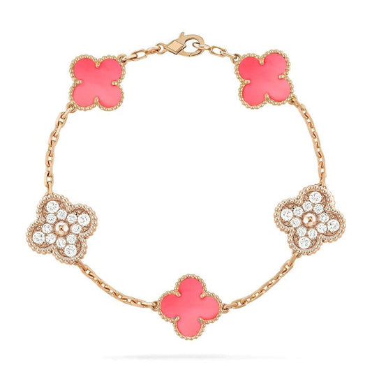 [Glitter Jewelry]CLOVER 5 MOTIF DIAMOND PINK MOP PINK GOLD BRACELET