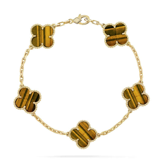 [Glitter Jewelry]CLOVER  5 MOTIFS TIGER EYE BRACELET