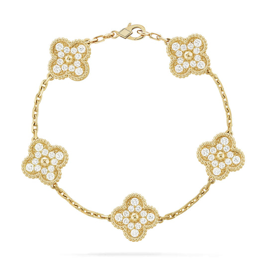 [Glitter Jewelry]CLOVER 5 MOTIFS  FULL DIAMOND BRACELET