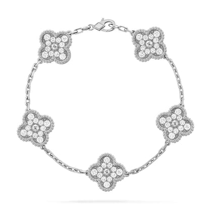 [グリッタージュエリー]クローバー 5モチーフ ダイヤモンドブレスレット シルバー