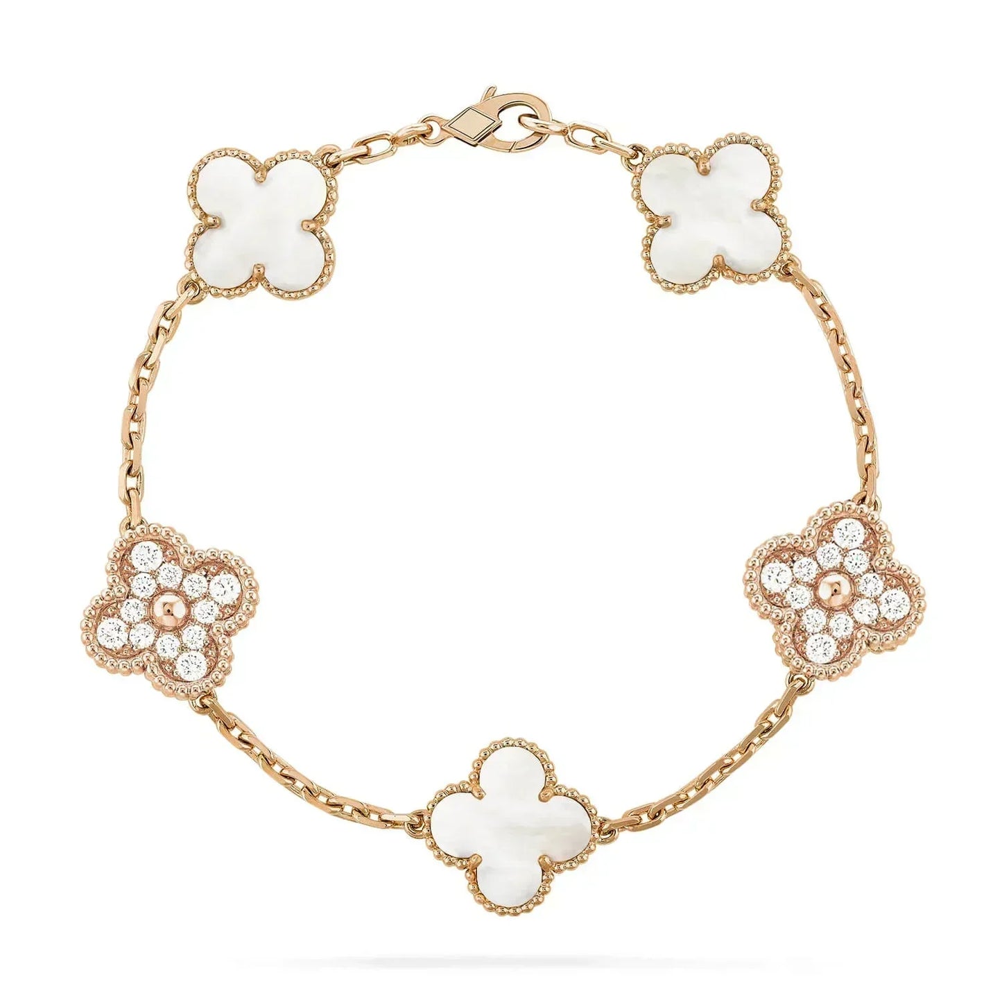 [Glitter Jewelry]CLOVER BRACELET 5 MOTIF WHITE MOP DIAMOND