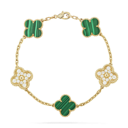 [Glitter Jewelry]CLOVER  5 MOTIF MALACHITE DIAMOND BRACELET